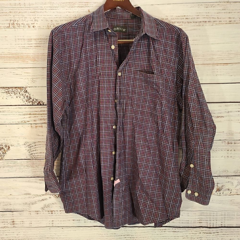 ORVIS Plaid Long Sleeve Button Down Shirt L - great condition